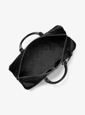 Bedford Travel Extra-Large Metallic Crocodile Embossed Leather Weekender Bag - Image 3