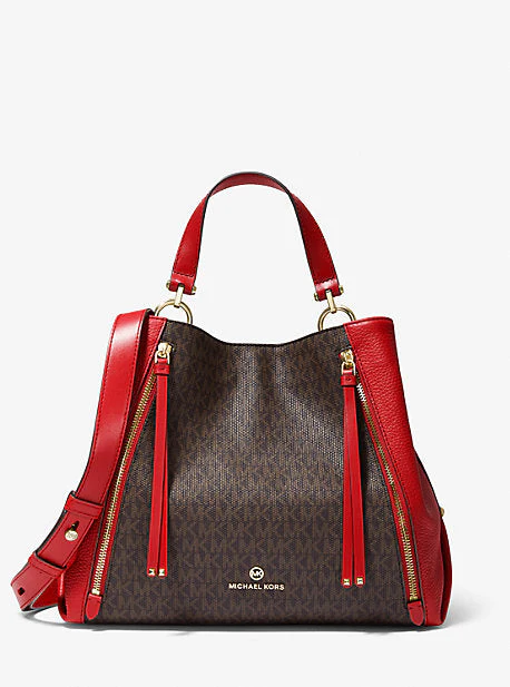 Brooklyn Large Logo and Pebbled Leather Tote Bag