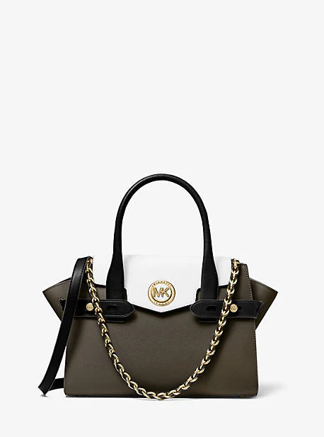 Carmen Small Color-Block Saffiano Leather Belted Satchel - Image 13
