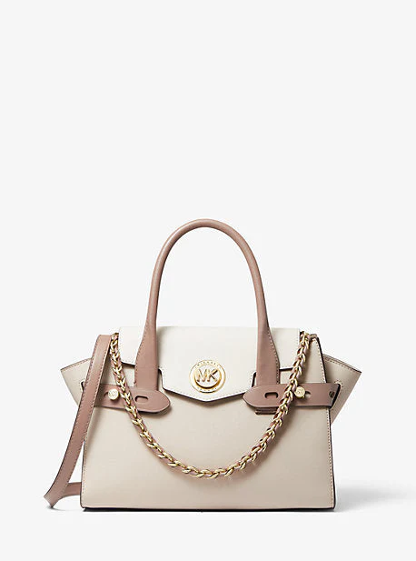 Carmen Small Color-Block Saffiano Leather Belted Satchel - Image 17