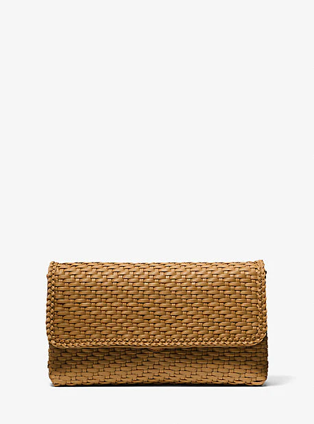 Carole Hand-Woven Leather Foldover Clutch - Image 2