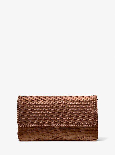 Carole Hand-Woven Leather Foldover Clutch - Image 4