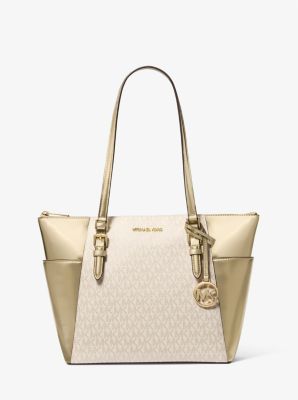 Charlotte Large Signature Logo and Metallic Top-Zip Tote Bag - Image 2