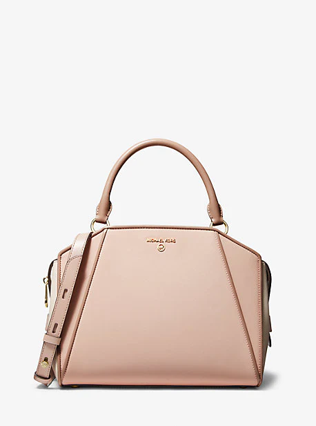 Cleo Medium Color-Block Saffiano Leather Satchel