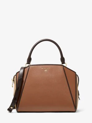 Cleo Medium Color-Block Saffiano Leather Satchel - Image 10