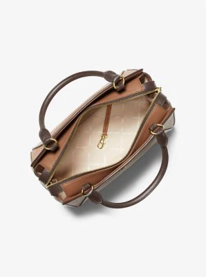 Cleo Medium Color-Block Saffiano Leather Satchel - Image 11
