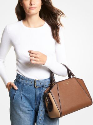 Cleo Medium Color-Block Saffiano Leather Satchel - Image 12