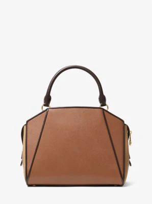 Cleo Medium Color-Block Saffiano Leather Satchel - Image 13