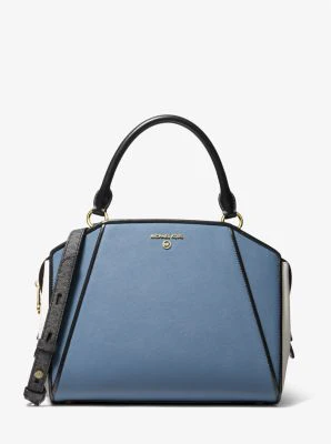 Cleo Medium Color-Block Saffiano Leather Satchel - Image 14