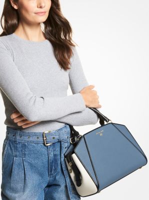 Cleo Medium Color-Block Saffiano Leather Satchel - Image 16