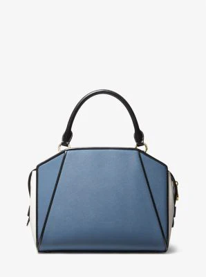 Cleo Medium Color-Block Saffiano Leather Satchel - Image 17