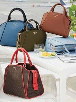 Cleo Medium Color-Block Saffiano Leather Satchel - Image 18