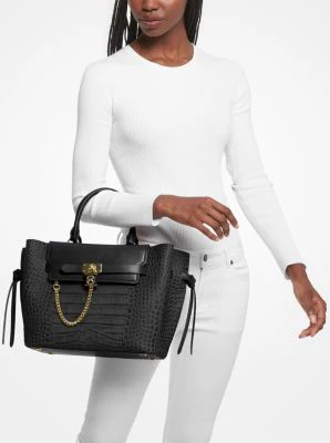 Hamilton Legacy Large Crocodile Embossed Leather Belted Satchel - Image 12