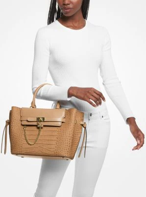 Hamilton Legacy Large Crocodile Embossed Leather Belted Satchel - Image 8
