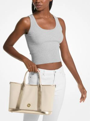 Luisa Medium Cotton Canvas and Metallic Satchel - Image 5