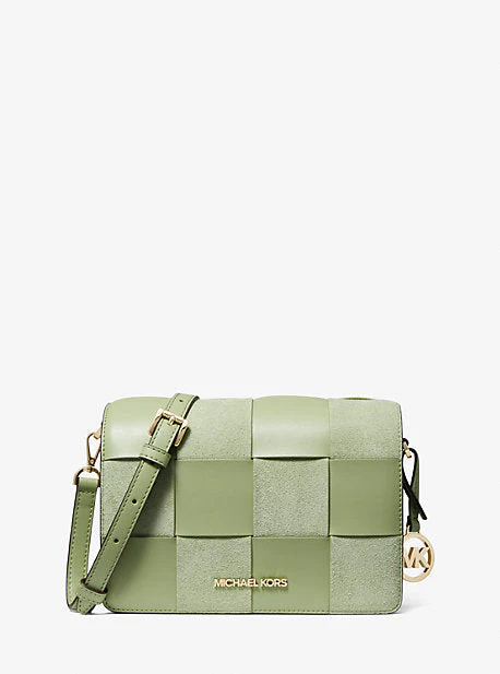 Mercer Small Woven Faux Leather and Suede Crossbody Bag - Image 9