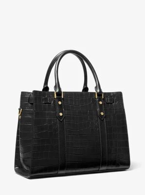 Nouveau Hamilton Large Crocodile Embossed Leather Satchel - Image 19