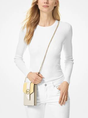 Small Tri-Color Saffiano Leather Smartphone Crossbody Bag - Image 4