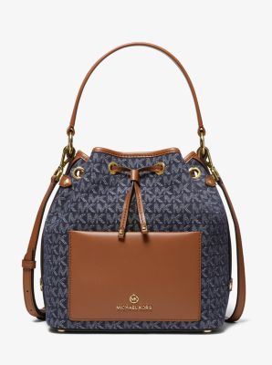 Smith Medium Denim Logo Jacquard Bucket Bag - Image 2